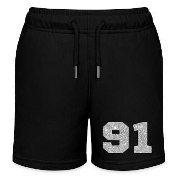 Nummer 91 Silber Glitter - 91. Geburtstag - Kinder Organic Joggingshorts Mini Bolter von Stanley/Stella - Schwarz - Vorne