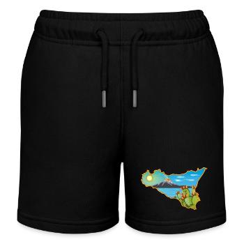 Ätna Panorama auf der Karte von Sizilien - Kinder Organic Joggingshorts Mini Bolter von Stanley/Stella - Schwarz - Vorne
