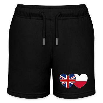Great Britain Poland Flag Heart - Kids Organic Sweat Shorts by Stanley/Stella - black - Front