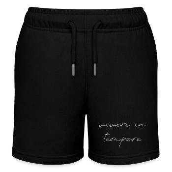 Minimalistische Schriftzug-Design in Silbern - Kinder Organic Joggingshorts Mini Bolter von Stanley/Stella - Schwarz - Vorne