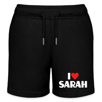 I love Sarah Red Heart Romantic Name Fan - Kids Organic Sweat Shorts by Stanley/Stella - black - Front