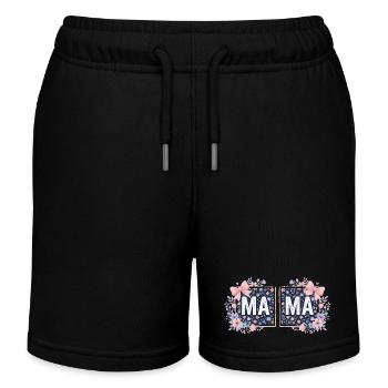 MAMA Carrés Fleuris et Nœuds Roses | Style Coquett - Short de jogging enfant bio Stanley/Stella - noir - Devant