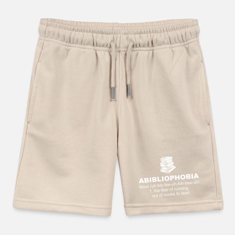 Abibliophobia Funny Reading Bookworm Reader Quote Kids Organic Sweat Shorts by Stanley/Stella
