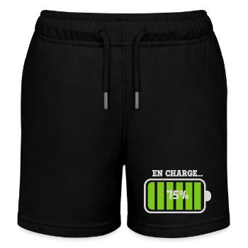 Battery at 75% charge - Kids Organic Sweat Shorts by Stanley/Stella - black - Front