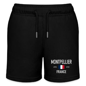 Montpellier - France Frankreich Flagge Koordinaten - Kinder Organic Joggingshorts Mini Bolter von Stanley/Stella - Schwarz - Vorne