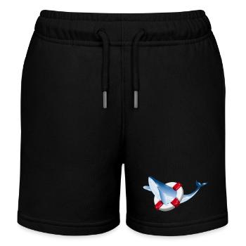 leuchtend blauer Wal Fisch mit Rettungsring - Kinder Organic Joggingshorts Mini Bolter von Stanley/Stella - Schwarz - Vorne