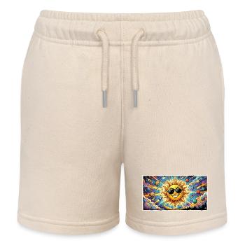 Sonne mit Sonnenbrille im Kosmos - Kinder Organic Joggingshorts Mini Bolter von Stanley/Stella - Natur - Vorne