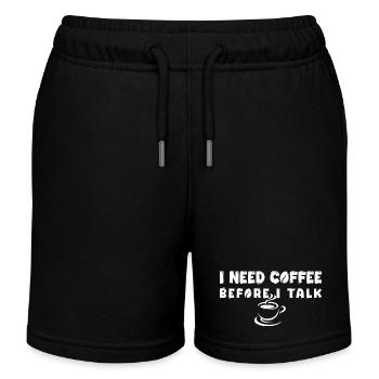 I Need Coffee Before I Talk Funny Coffee Lover Gif - Kids Organic Sweat Shorts by Stanley/Stella - black - Front