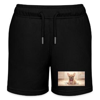 Bulldog with bow tie on cuddly fur - Kids Organic Sweat Shorts by Stanley/Stella - black - Front