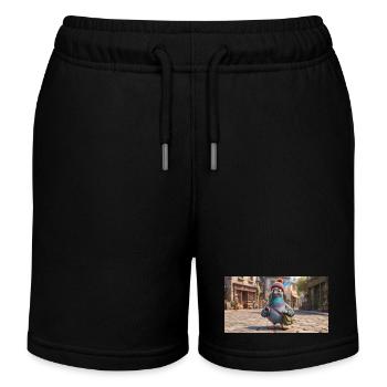 Traveler Pigeon in Beanie exploring European Town - Kids Organic Sweat Shorts by Stanley/Stella - black - Front