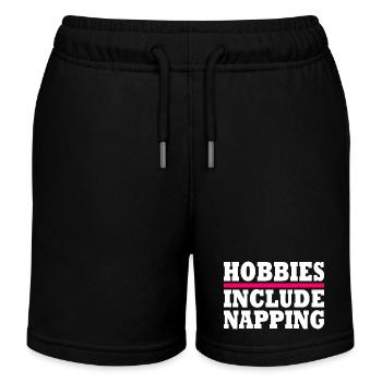 Hobbies include napping - Kids Organic Sweat Shorts by Stanley/Stella - black - Front