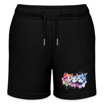 Farbenfrohe Britische Regenbogenkatzen - Kinder Organic Joggingshorts Mini Bolter von Stanley/Stella - Schwarz - Vorne