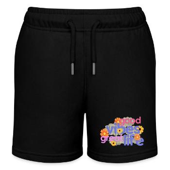 vibes great life - motivational saying - Kids Organic Sweat Shorts by Stanley/Stella - black - Front