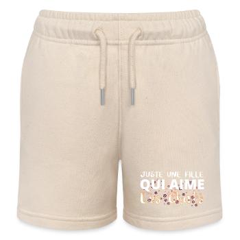 Fille qui aime les chats floral - Short de jogging enfant bio Stanley/Stella - écru doux - Devant