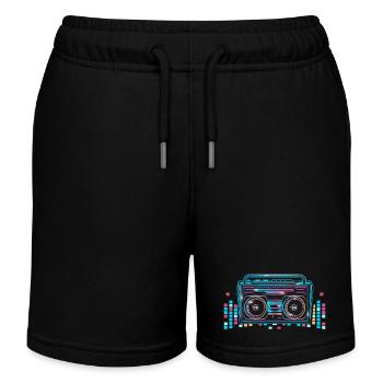Magnétophone à cassettes au look néon lumineux des années 80 - Short de jogging enfant bio Stanley/Stella - noir - Devant