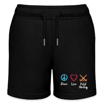 Peace Love Field Hockey - Kids Organic Sweat Shorts by Stanley/Stella - black - Front