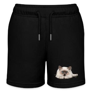 Blue-eyed cat resting - Kids Organic Sweat Shorts by Stanley/Stella - black - Front