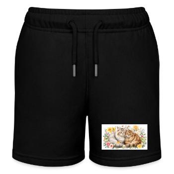 Pastellfarbene Katzen blühen im Frühling - Kinder Organic Joggingshorts Mini Bolter von Stanley/Stella - Schwarz - Vorne