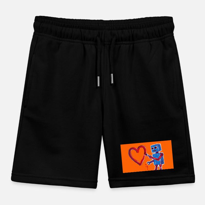Robot heart on neon orange background Kids Organic Sweat Shorts by Stanley/Stella
