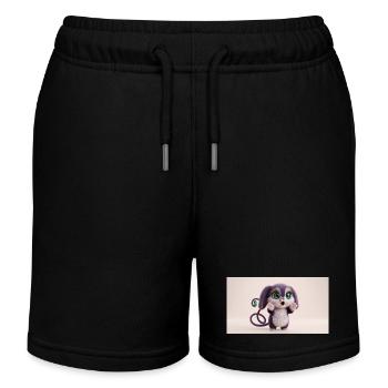 Surprised Cute Fluffy Creature with Big Green Eyes - Kids Organic Sweat Shorts by Stanley/Stella - black - Front