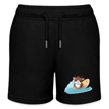 Surfing Cow, Sporty Animal Design - Kids Organic Sweat Shorts by Stanley/Stella - black - Front