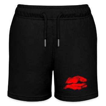 Kussmund Lippenstift Geschenk Valentinstag - Kinder Organic Joggingshorts Mini Bolter von Stanley/Stella - Schwarz - Vorne