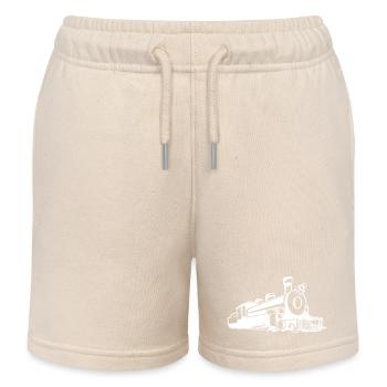 Steam Locomotive Sketch - Kids Organic Sweat Shorts by Stanley/Stella - soft Ecru - Front