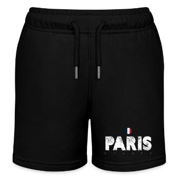 Paris Distressed Glyphs with French Flag - Kids Organic Sweat Shorts by Stanley/Stella - black - Front