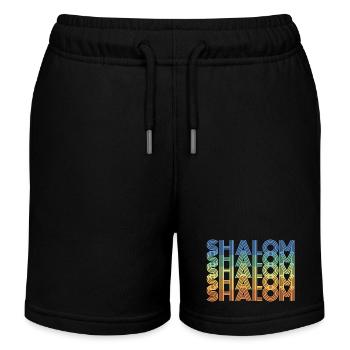 Retro Vintage Shalom Jewish Holiday Gifts - Kids Organic Sweat Shorts by Stanley/Stella - black - Front
