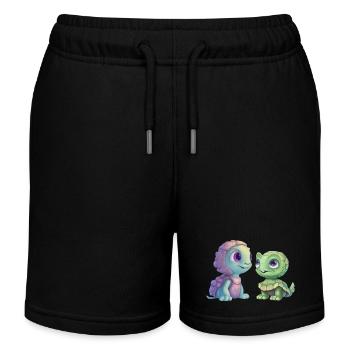Green Alien Turtle Fusion - Kids Organic Sweat Shorts by Stanley/Stella - black - Front