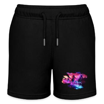 Elektrische Herde - Synthwave Horses - Kinder Organic Joggingshorts Mini Bolter von Stanley/Stella - Schwarz - Vorne