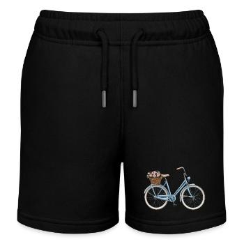 Bicycle with flower basket - Kids Organic Sweat Shorts by Stanley/Stella - black - Front