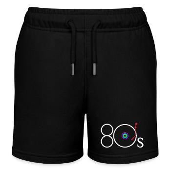 Retro Turntable Arm Rainbow Record Player Art - Kids Organic Sweat Shorts by Stanley/Stella - black - Front