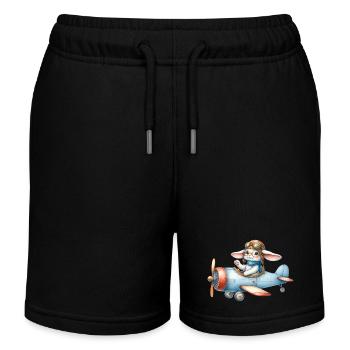 Hase im Flugzeug - Kinder Organic Joggingshorts Mini Bolter von Stanley/Stella - Schwarz - Vorne