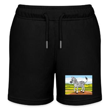 Fröhliches Zebra auf der Naturlandschaft - Kinder Organic Joggingshorts Mini Bolter von Stanley/Stella - Schwarz - Vorne