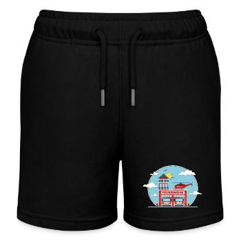 Fire station helicopter and fire truck - Kids Organic Sweat Shorts by Stanley/Stella - black - Front