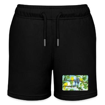 Perruches sur un arbre - craie pastel - Short de jogging enfant bio Stanley/Stella - noir - Devant