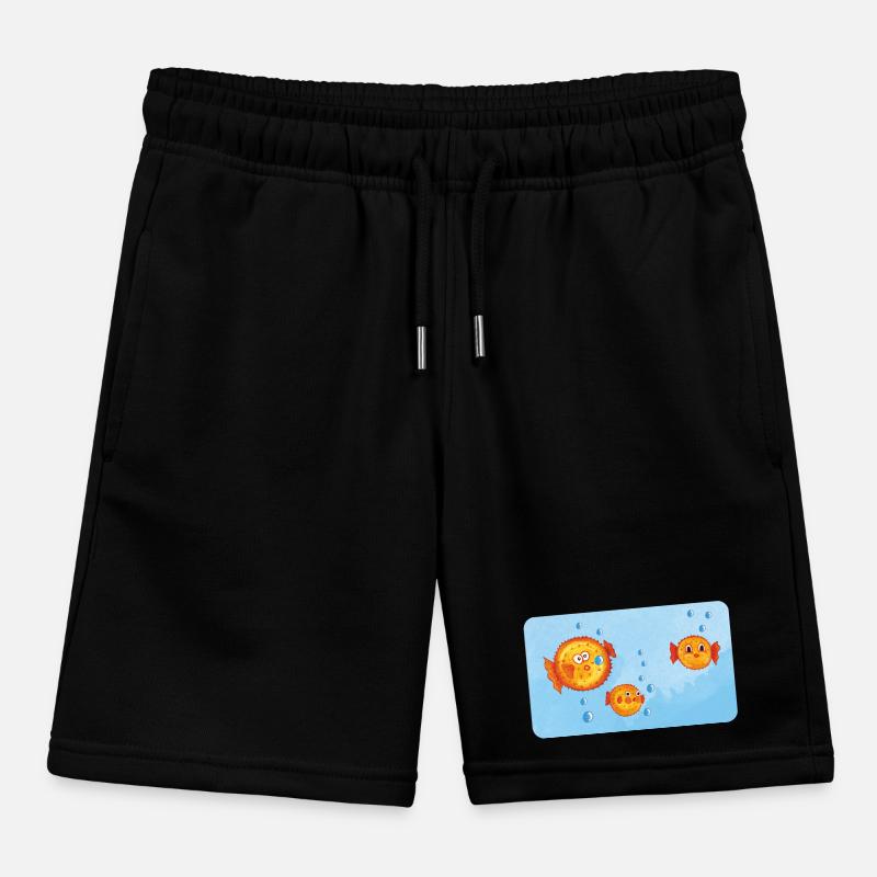 Pisces - Funny Orange Puffer Fish with Air Bubbles Kids Organic Sweat Shorts by Stanley/Stella