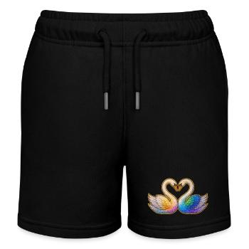 Rainbow Heart Swan Pair - Kids Organic Sweat Shorts by Stanley/Stella - black - Front