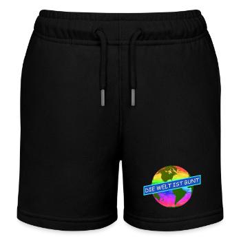die welt ist bunt komtinente auf regenbogenfarben - Kinder Organic Joggingshorts Mini Bolter von Stanley/Stella - Schwarz - Vorne