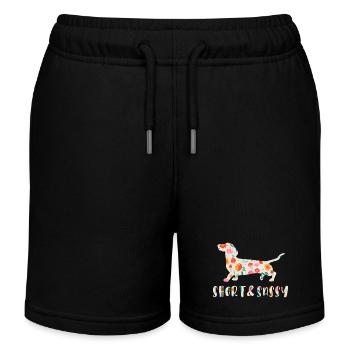 Petit teckel effronté fleuri - Short de jogging enfant bio Stanley/Stella - noir - Devant