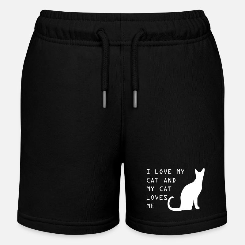 J’aime mon chat et mon chat m’aime, amoureux des chats, chat - Short de jogging enfant bio Stanley/Stella - noir