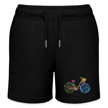 colorful bike, ladies bike, colors bike, ladies bike - Kids Organic Sweat Shorts by Stanley/Stella - black - Front