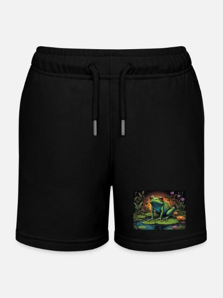 frog - Kids Organic Sweat Shorts by Stanley/Stella - black
