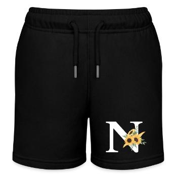 Buchstabe n blumige Sonnenblume - Kinder Organic Joggingshorts Mini Bolter von Stanley/Stella - Schwarz - Vorne