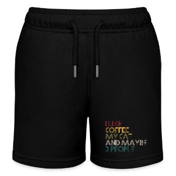 I like coffee, my cat and 3 people - Kids Organic Sweat Shorts by Stanley/Stella - black - Front