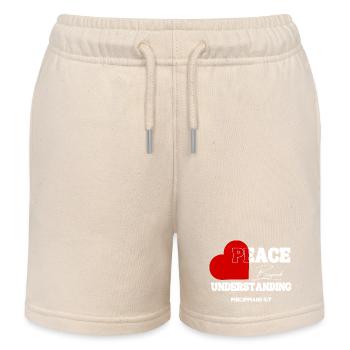 Peace Beyond Understanding – Philippians 4:7 - Kids Organic Sweat Shorts by Stanley/Stella - soft Ecru - Front