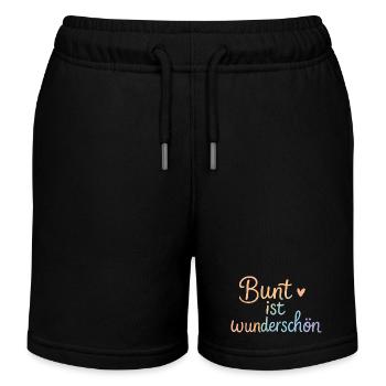 🌈 Regenbogen Shirt „Bunt ist wunderschön“ LGBTQ+ - Kinder Organic Joggingshorts Mini Bolter von Stanley/Stella - Schwarz - Vorne