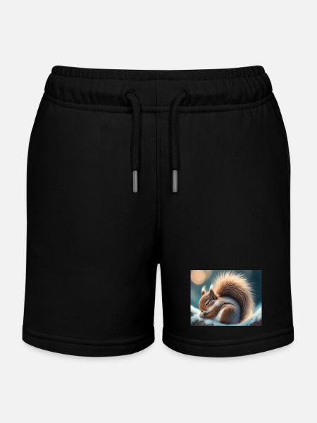 Niedliche Tiere im Winterschlaf – Eichhörnchen - Kinder Organic Joggingshorts Mini Bolter von Stanley/Stella - Schwarz