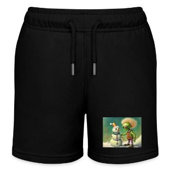 alien is building a snowman - Kids Organic Sweat Shorts by Stanley/Stella - black - Front